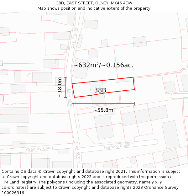 38B, EAST STREET, OLNEY, MK46 4DW: Plot and title map