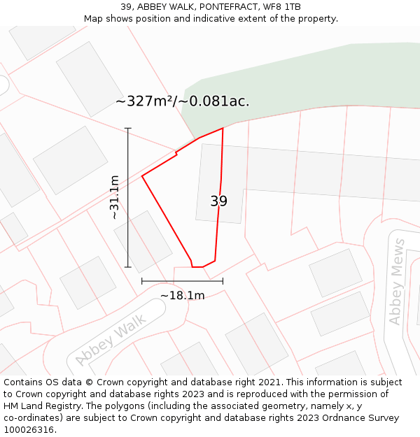 39, ABBEY WALK, PONTEFRACT, WF8 1TB: Plot and title map