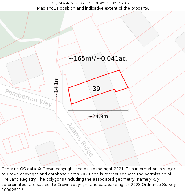 39, ADAMS RIDGE, SHREWSBURY, SY3 7TZ: Plot and title map