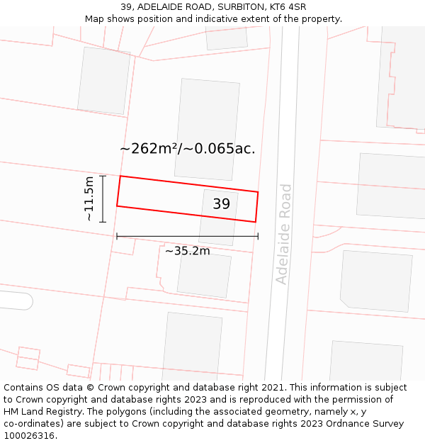 39, ADELAIDE ROAD, SURBITON, KT6 4SR: Plot and title map