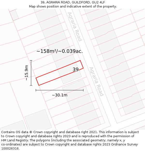 39, AGRARIA ROAD, GUILDFORD, GU2 4LF: Plot and title map