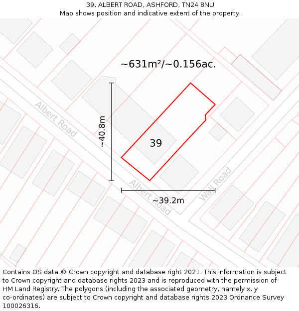 39, ALBERT ROAD, ASHFORD, TN24 8NU: Plot and title map