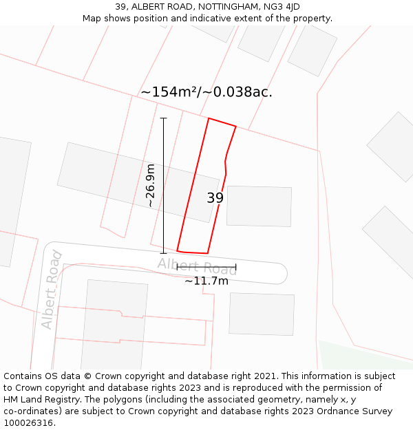 39, ALBERT ROAD, NOTTINGHAM, NG3 4JD: Plot and title map