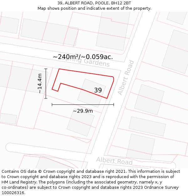 39, ALBERT ROAD, POOLE, BH12 2BT: Plot and title map