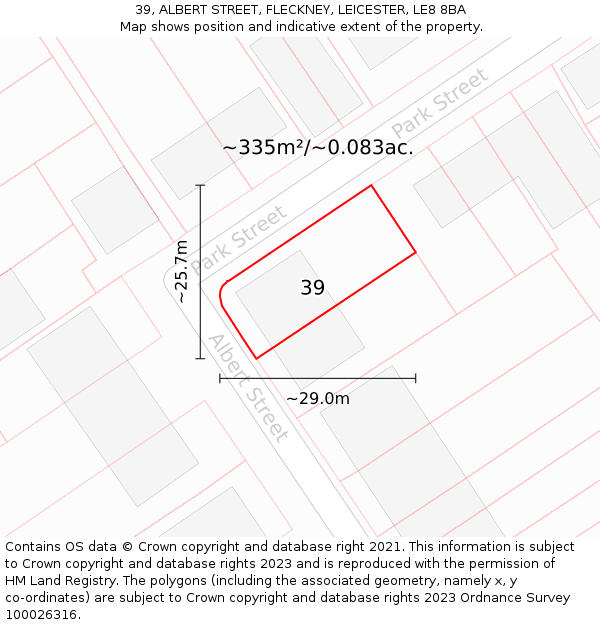 39, ALBERT STREET, FLECKNEY, LEICESTER, LE8 8BA: Plot and title map