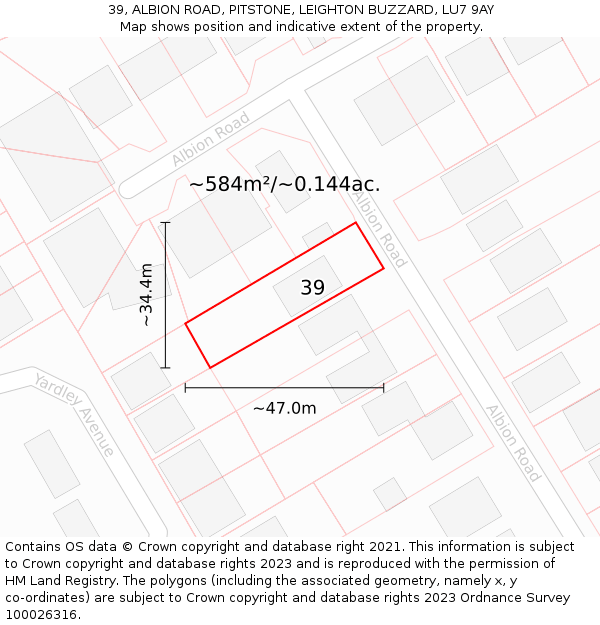 39, ALBION ROAD, PITSTONE, LEIGHTON BUZZARD, LU7 9AY: Plot and title map