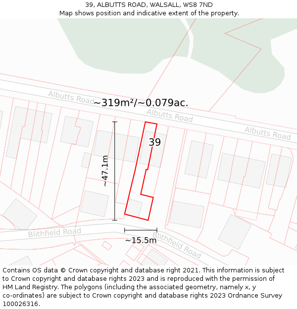 39, ALBUTTS ROAD, WALSALL, WS8 7ND: Plot and title map