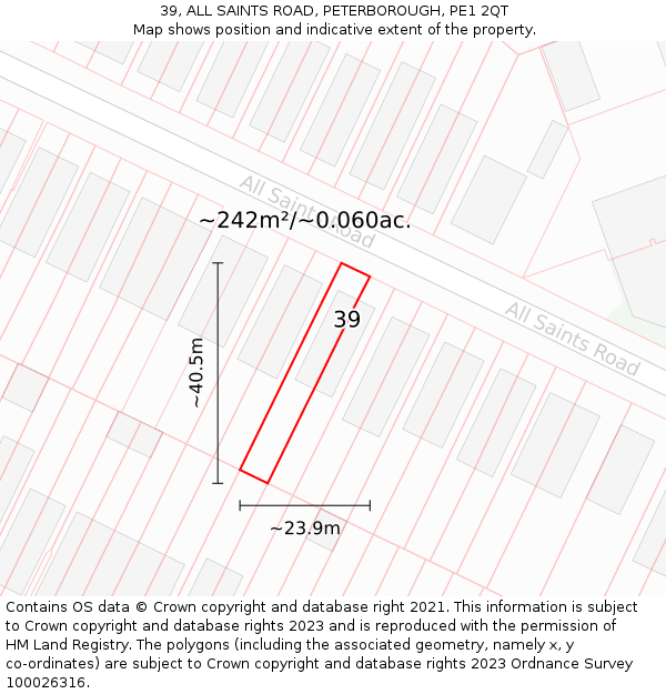 39, ALL SAINTS ROAD, PETERBOROUGH, PE1 2QT: Plot and title map