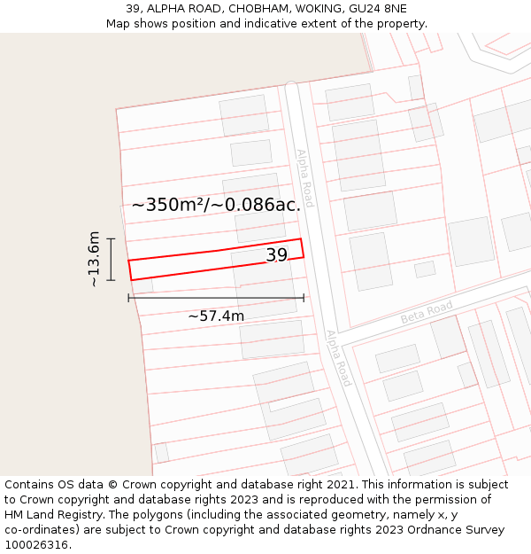 39, ALPHA ROAD, CHOBHAM, WOKING, GU24 8NE: Plot and title map