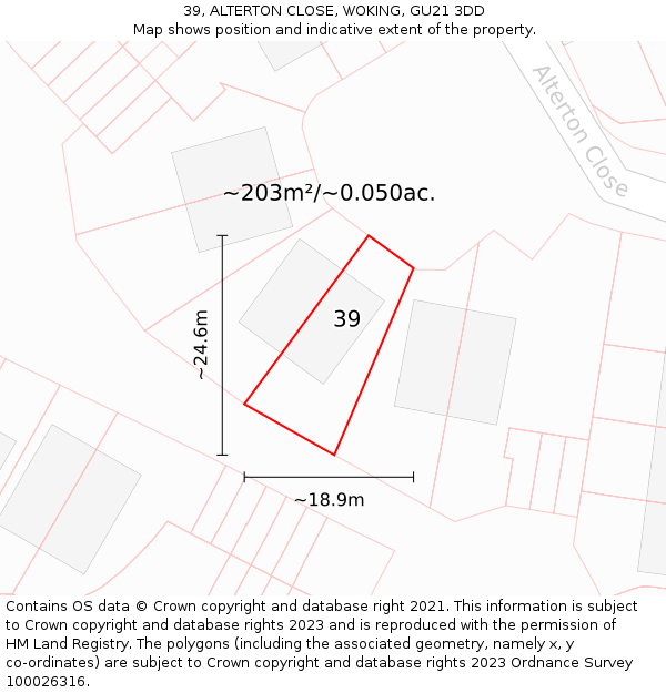 39, ALTERTON CLOSE, WOKING, GU21 3DD: Plot and title map