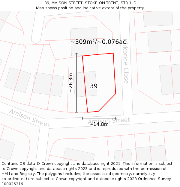 39, AMISON STREET, STOKE-ON-TRENT, ST3 1LD: Plot and title map