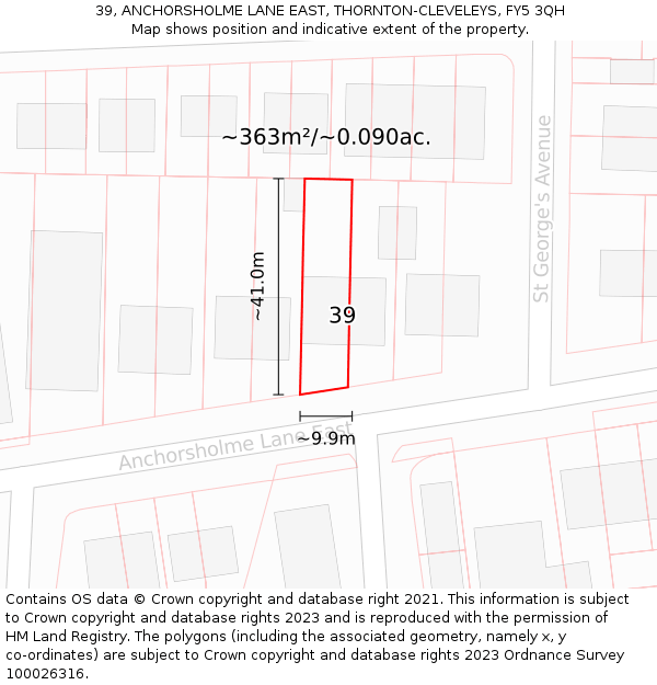 39, ANCHORSHOLME LANE EAST, THORNTON-CLEVELEYS, FY5 3QH: Plot and title map