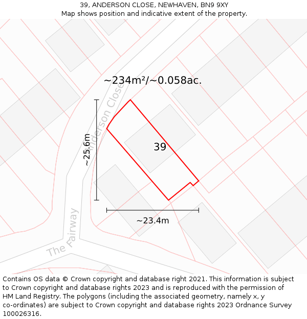 39, ANDERSON CLOSE, NEWHAVEN, BN9 9XY: Plot and title map