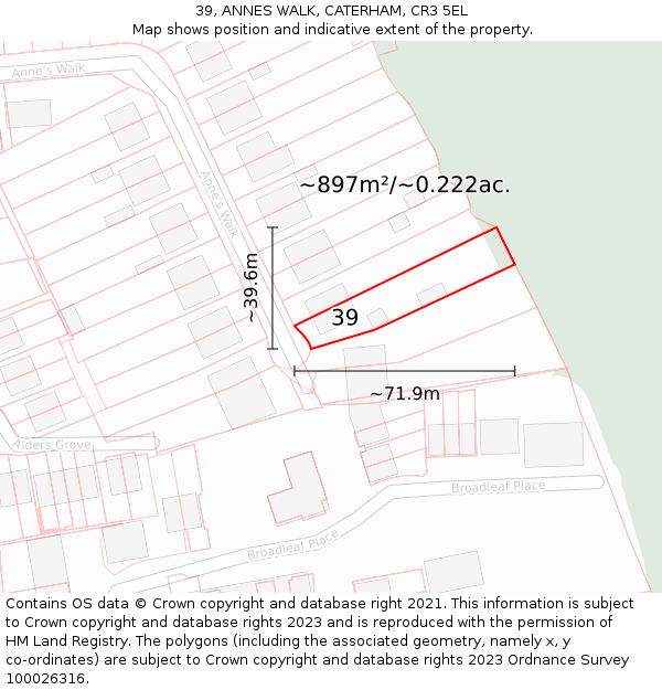 39, ANNES WALK, CATERHAM, CR3 5EL: Plot and title map