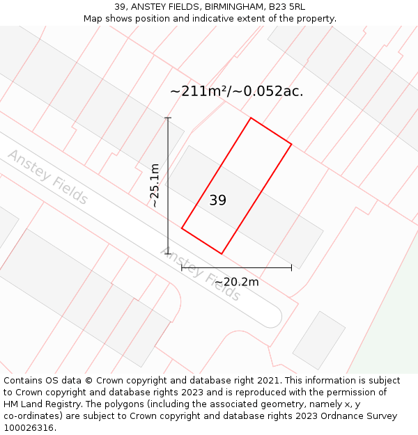 39, ANSTEY FIELDS, BIRMINGHAM, B23 5RL: Plot and title map