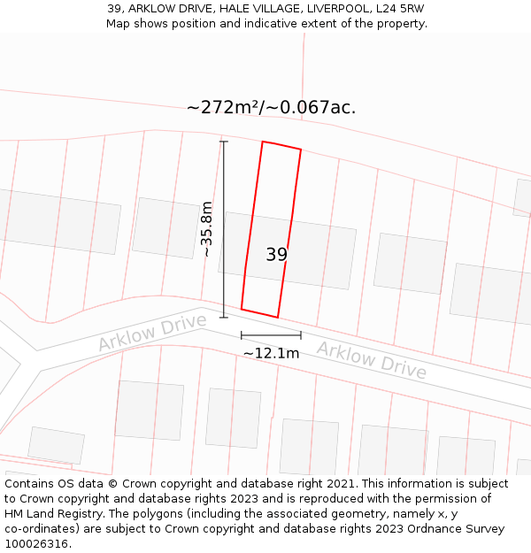 39, ARKLOW DRIVE, HALE VILLAGE, LIVERPOOL, L24 5RW: Plot and title map