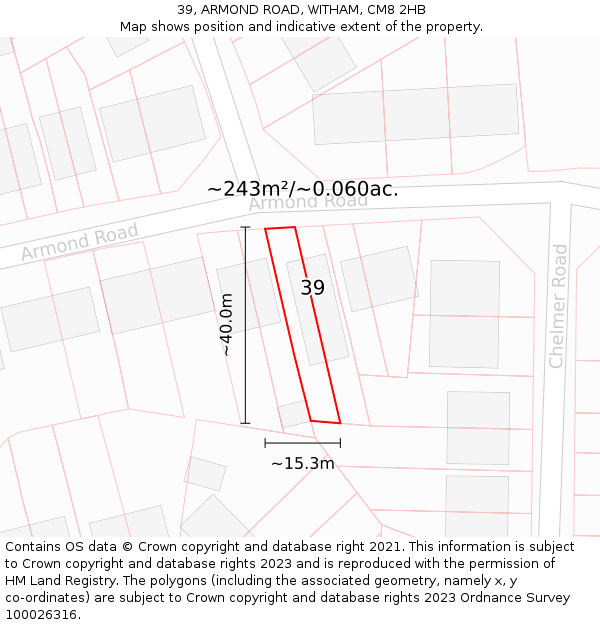 39, ARMOND ROAD, WITHAM, CM8 2HB: Plot and title map