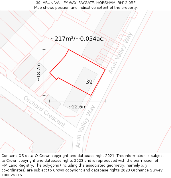 39, ARUN VALLEY WAY, FAYGATE, HORSHAM, RH12 0BE: Plot and title map