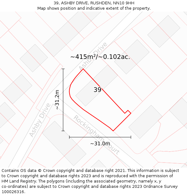 39, ASHBY DRIVE, RUSHDEN, NN10 9HH: Plot and title map