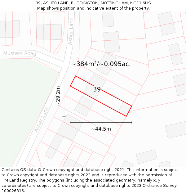 39, ASHER LANE, RUDDINGTON, NOTTINGHAM, NG11 6HS: Plot and title map