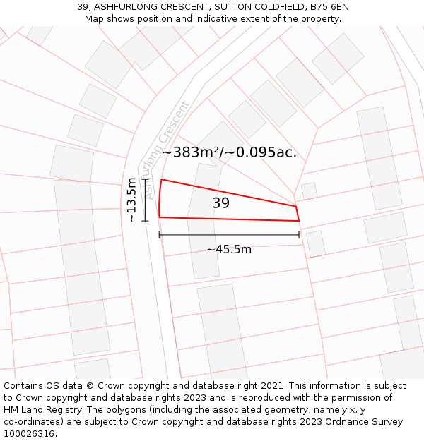 39, ASHFURLONG CRESCENT, SUTTON COLDFIELD, B75 6EN: Plot and title map