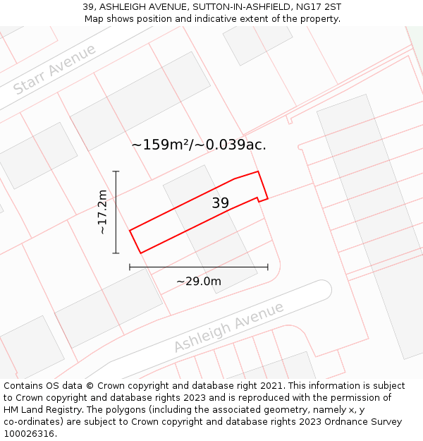 39, ASHLEIGH AVENUE, SUTTON-IN-ASHFIELD, NG17 2ST: Plot and title map