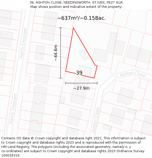 39, ASHTON CLOSE, NEEDINGWORTH, ST IVES, PE27 4UA: Plot and title map