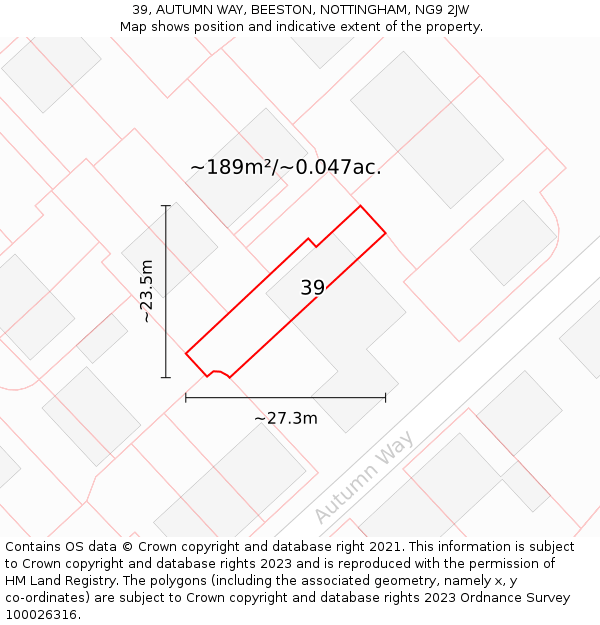 39, AUTUMN WAY, BEESTON, NOTTINGHAM, NG9 2JW: Plot and title map