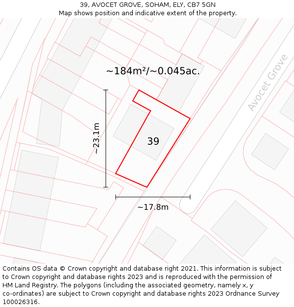 39, AVOCET GROVE, SOHAM, ELY, CB7 5GN: Plot and title map