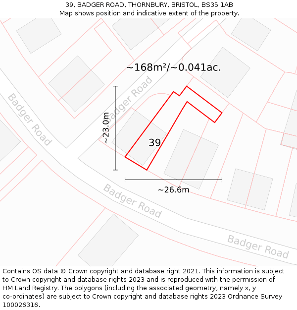 39, BADGER ROAD, THORNBURY, BRISTOL, BS35 1AB: Plot and title map