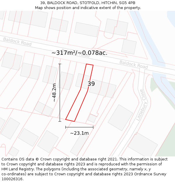 39, BALDOCK ROAD, STOTFOLD, HITCHIN, SG5 4PB: Plot and title map