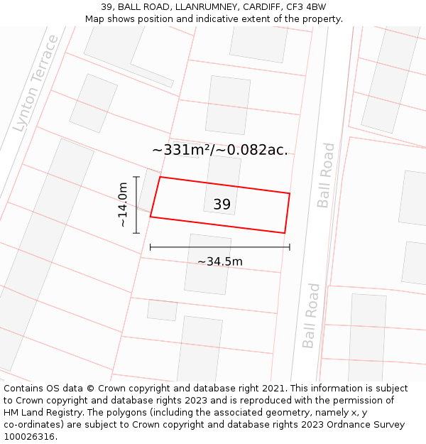 39, BALL ROAD, LLANRUMNEY, CARDIFF, CF3 4BW: Plot and title map