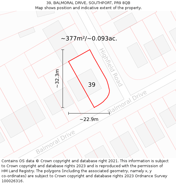 39, BALMORAL DRIVE, SOUTHPORT, PR9 8QB: Plot and title map