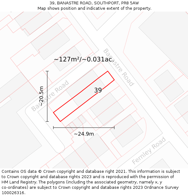 39, BANASTRE ROAD, SOUTHPORT, PR8 5AW: Plot and title map