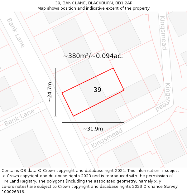 39, BANK LANE, BLACKBURN, BB1 2AP: Plot and title map