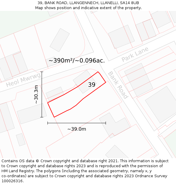 39, BANK ROAD, LLANGENNECH, LLANELLI, SA14 8UB: Plot and title map