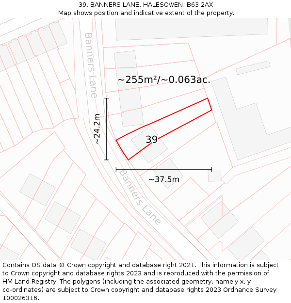 39, BANNERS LANE, HALESOWEN, B63 2AX: Plot and title map