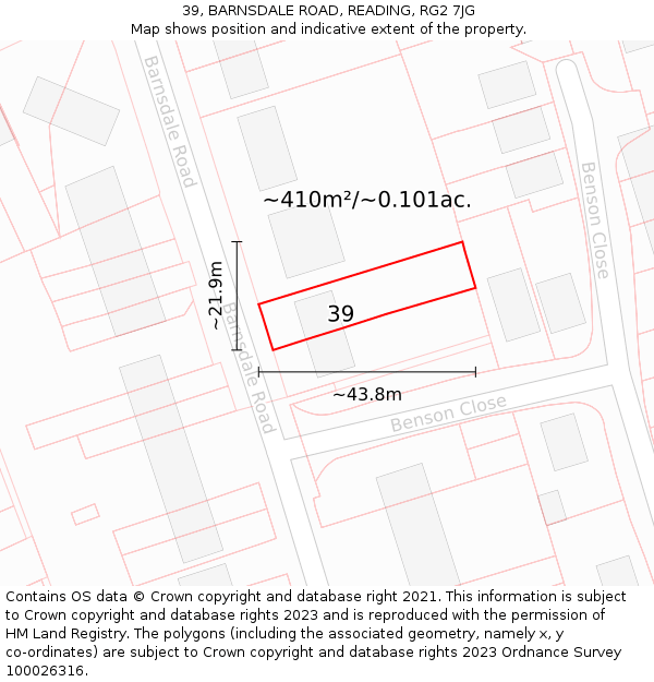 39, BARNSDALE ROAD, READING, RG2 7JG: Plot and title map