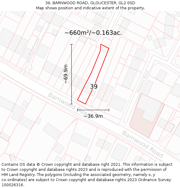 39, BARNWOOD ROAD, GLOUCESTER, GL2 0SD: Plot and title map