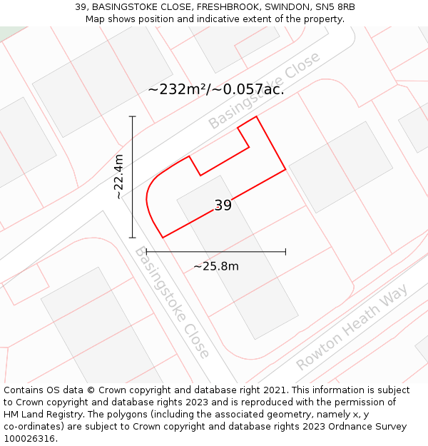 39, BASINGSTOKE CLOSE, FRESHBROOK, SWINDON, SN5 8RB: Plot and title map