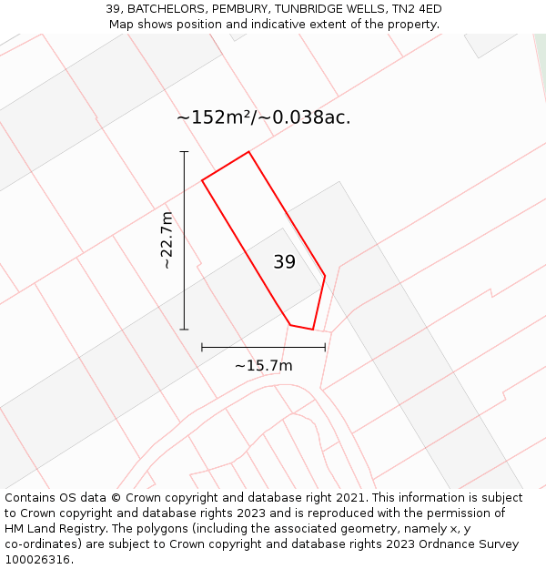 39, BATCHELORS, PEMBURY, TUNBRIDGE WELLS, TN2 4ED: Plot and title map