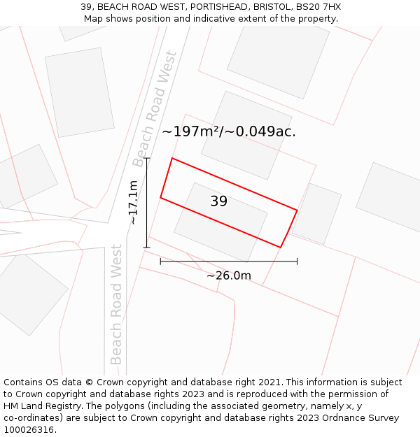 39, BEACH ROAD WEST, PORTISHEAD, BRISTOL, BS20 7HX: Plot and title map