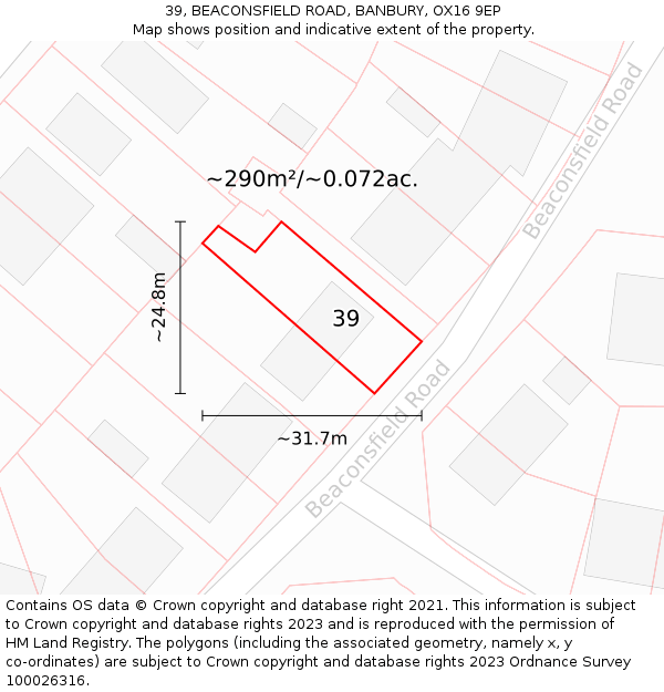 39, BEACONSFIELD ROAD, BANBURY, OX16 9EP: Plot and title map