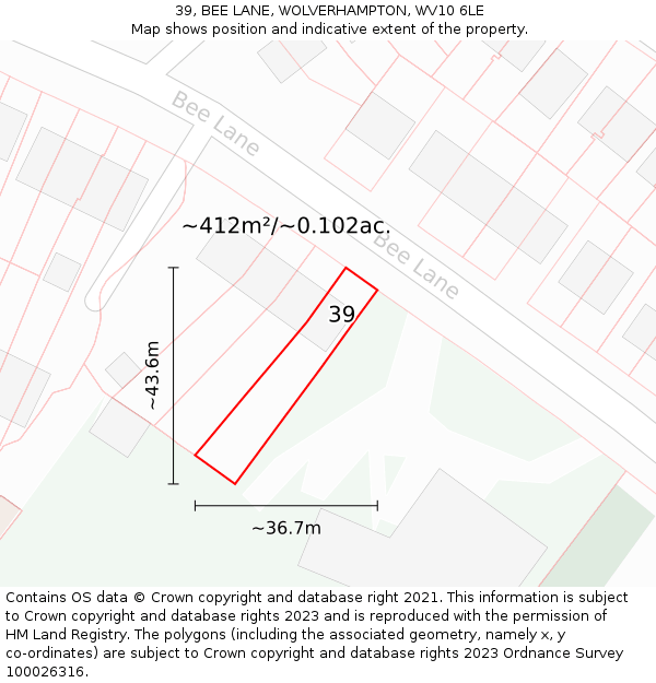 39, BEE LANE, WOLVERHAMPTON, WV10 6LE: Plot and title map