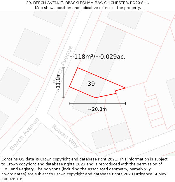 39, BEECH AVENUE, BRACKLESHAM BAY, CHICHESTER, PO20 8HU: Plot and title map