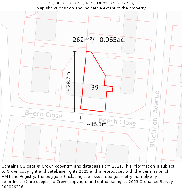 39, BEECH CLOSE, WEST DRAYTON, UB7 9LQ: Plot and title map