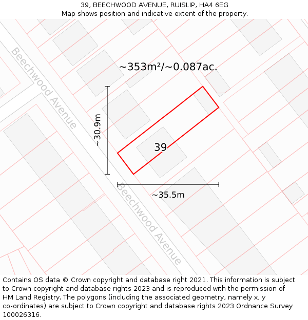 39, BEECHWOOD AVENUE, RUISLIP, HA4 6EG: Plot and title map