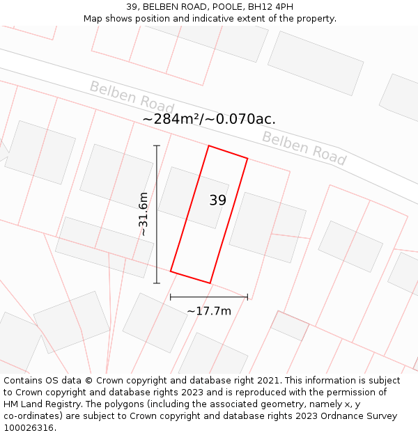 39, BELBEN ROAD, POOLE, BH12 4PH: Plot and title map