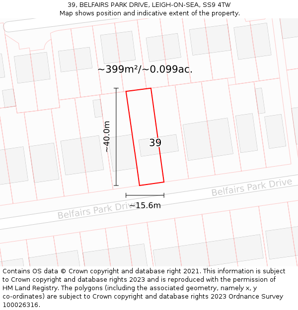 39, BELFAIRS PARK DRIVE, LEIGH-ON-SEA, SS9 4TW: Plot and title map