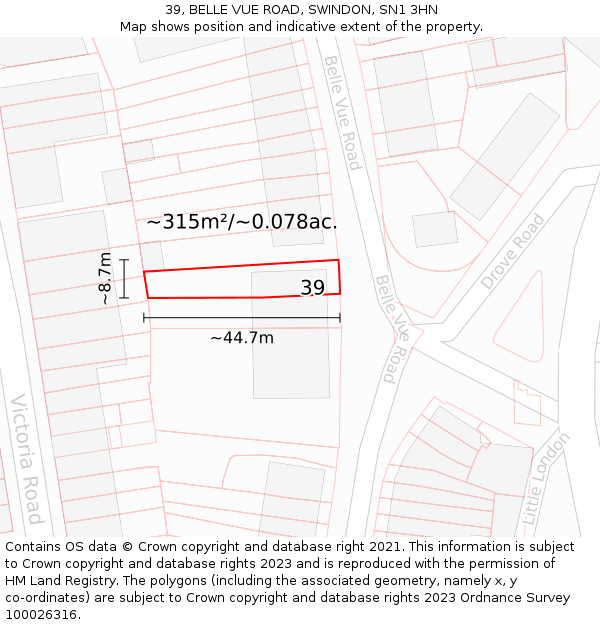 39, BELLE VUE ROAD, SWINDON, SN1 3HN: Plot and title map